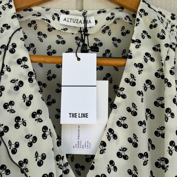 NWT Altuzarra Eldorado Top Size 44 Cream Black Cherry Printed Silk Ruffle Blouse - Picture 4 of 7